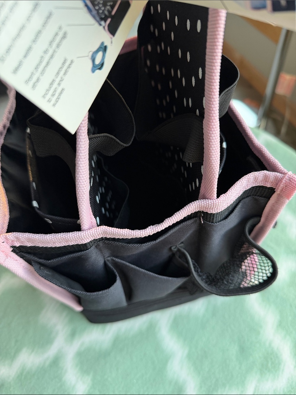 NWT AMM’s Tote-Ally Craft Tote Organizer Bag in Black White Polka Dots Pink Trim - Picture 8 of 13